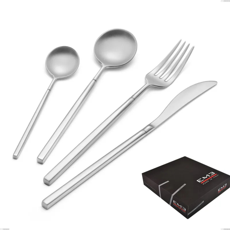 Set di posate 75 pezzi Kyoto Sabbiato in confezione regalo, Acciaio inox (Aisi 304) inox sabbiato Eme Posaterie Direttamente Dal Produttore