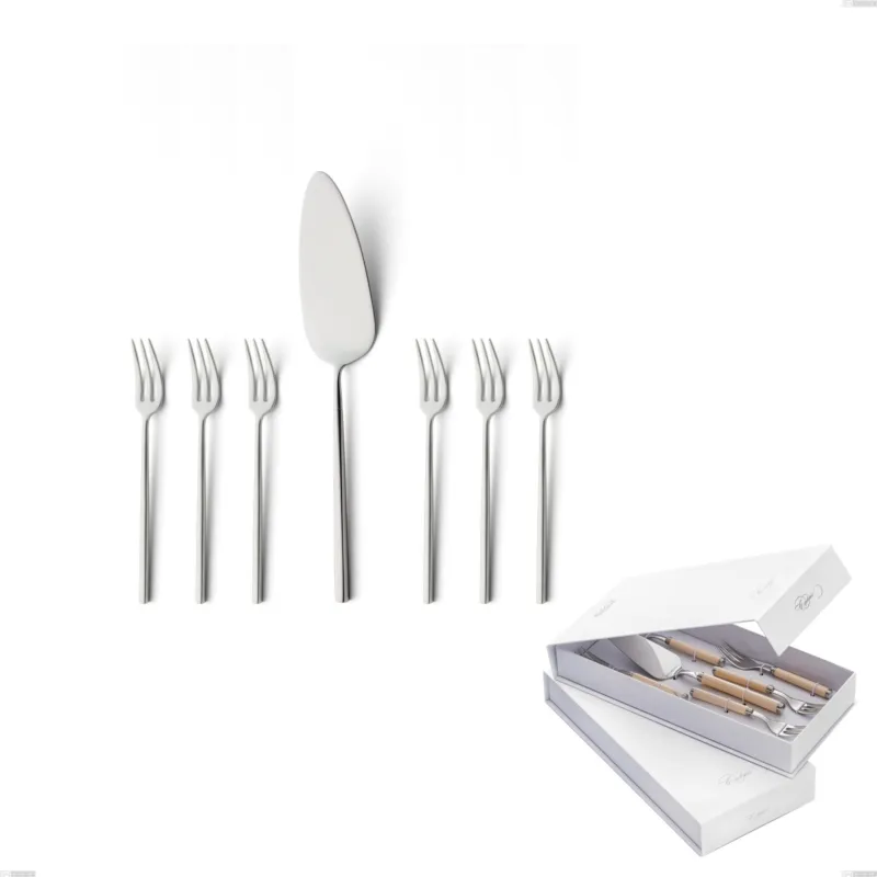 Economico Confezione a libro 7 pezzi, forchettine più paletta dolce Kyoto Sabbiato, Acciaio inox (Aisi 304) inox sabbiato Eme Posaterie