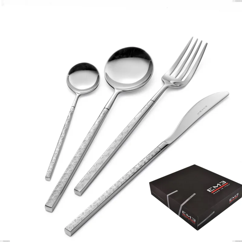 Promozione Esclusiva Set di posate 75 pezzi Kyoto Origami in confezione regalo, Acciaio inox (Aisi 304) inox lucido Eme Posaterie