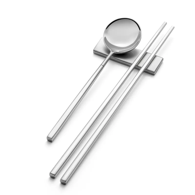 Set KYOTO SUSHI in acciaio 18.10 forgiato accoglie 3 posate ,Chopstick 250 mm , Cucchiaio 183 mm finitura inox lucido più poggia posate Eme Posaterie Affare