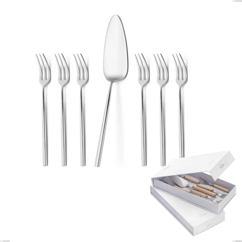 Prezzo Ridotto Confezione a libro 7 pezzi, forchettine più paletta dolce kyoto, Acciaio inox (Aisi 304) inox lucido Eme Posaterie