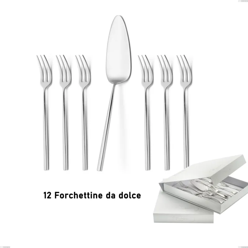 Confezione a libro 13 pezzi, forchettine più paletta dolce kyoto, Acciaio inox (Aisi 304) inox lucido Eme Posaterie Prezzo Ridotto
