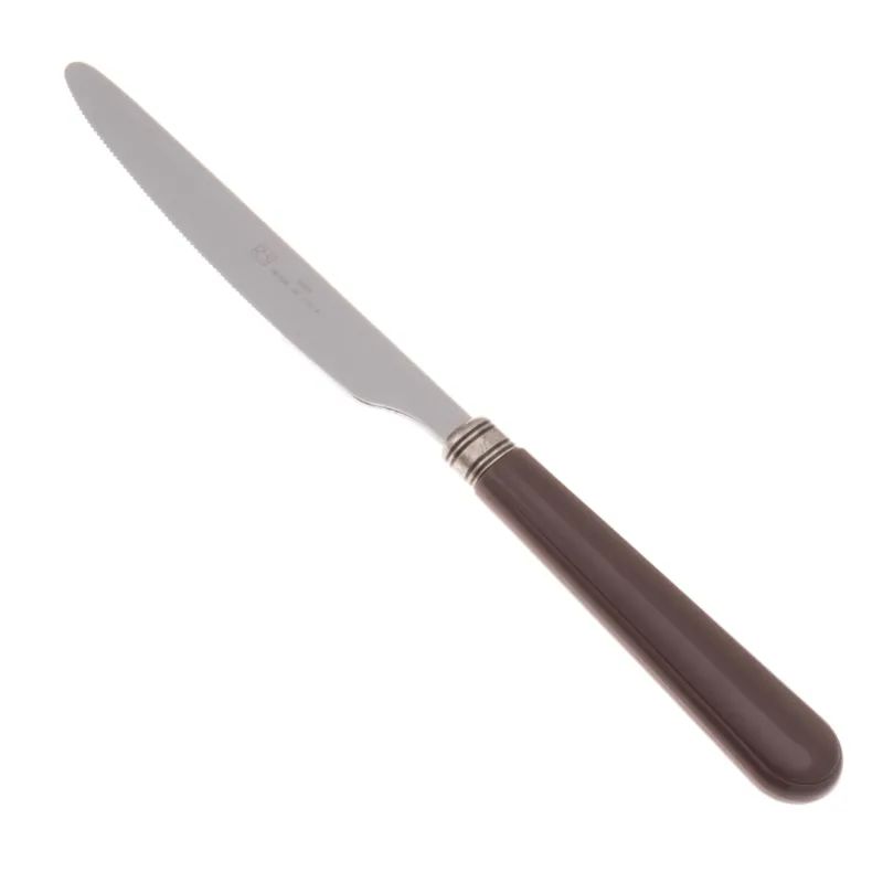 Coltello tavola seghettato MOD Mistral Set di 6 Pezzi in acciaio 18.10 Lunghezza 26 cm manico in PPL lavabile in lavastoviglie colore Marrone Rivadossi Ultimissimo Modello