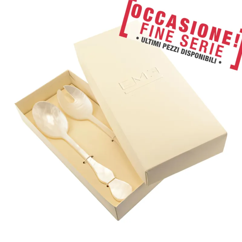 Affare Confezione vetrina 2 pezzi insalata modello CHIC PERLATO BIANCO manicatura perlata bianco Eme Posaterie