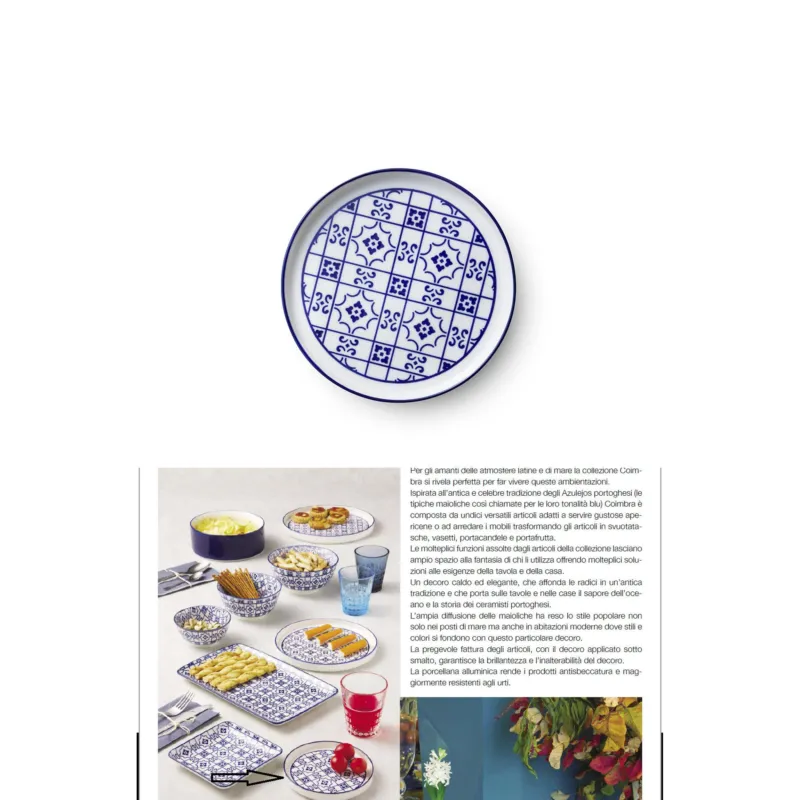 Non Perdere Piattino Appetizer pane set pezzi 4 impilabili in porcellana COIMBRA Diametro 22xh 1,2 cm impilabile ed adatto alla lavastoviglie bianco e blu Kaleidosmilano