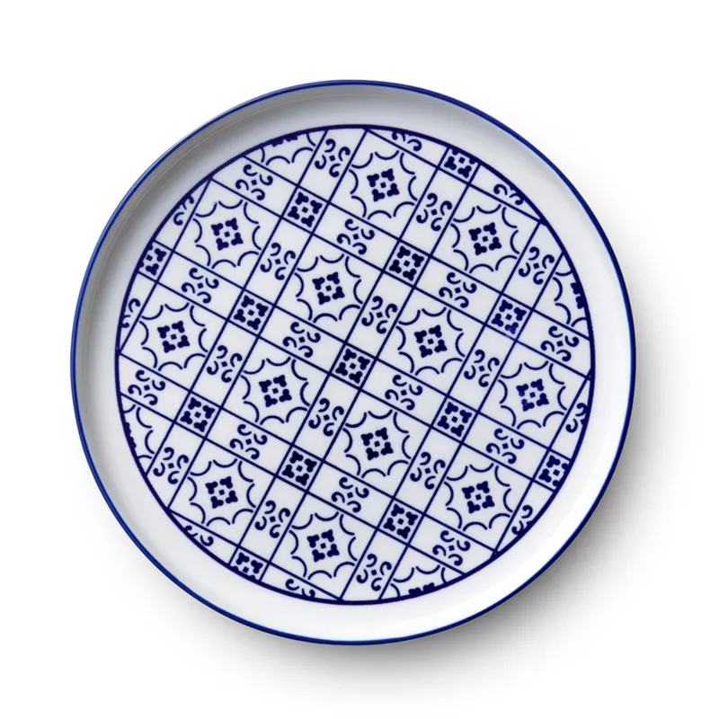 Piatti Frutta set pezzi 4 impilabili in porcellana COIMBRA Diametro 22xh2,3 cm impilabile ed adatto alla lavastoviglie bianco e blu Kaleidosmilano Offerta Lampo