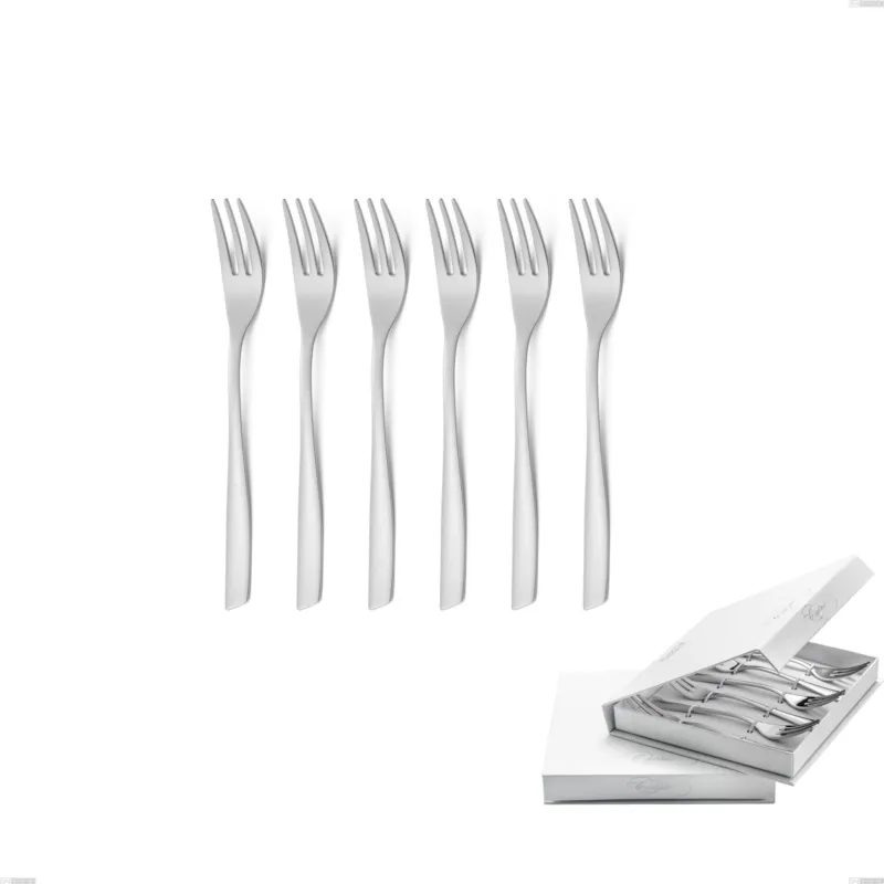 Confezione a libro 6 pezzi forchette dolce Shark Sabbiato, Acciaio 18/0 Acciaio Satinato, spessore 2 mm Eme Posaterie Ultime Pezzi