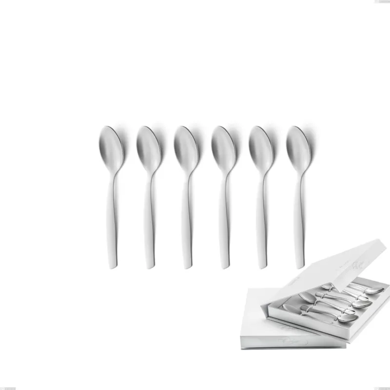 Nuova Collezione Confezione a libro 6 pezzi cucchiaino moka Shark Sabbiato, Acciaio 18/0 Acciaio Satinato, spessore 2 mm Eme Posaterie