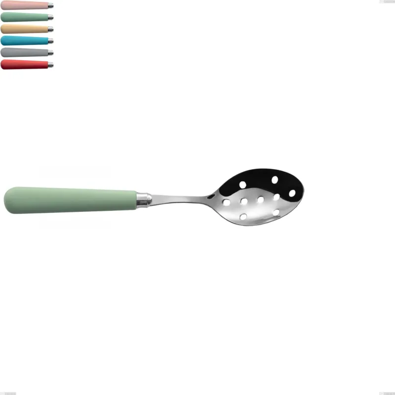 Offerta Lampo Cucchiaione con fori macarons, Acciaio inox 18.10 lunghezza 234 mm manici in acrilico inox lucido Eme Posaterie rosa cipria 692