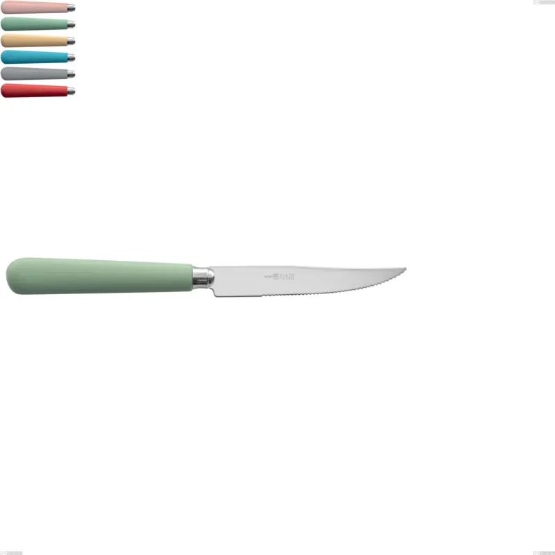 Prezzo Ridotto Coltello bistecca macarons, Acciaio inox 18.10 lunghezza 222 mm manici in acrilico inox lucido Eme Posaterie rosa cipria 692