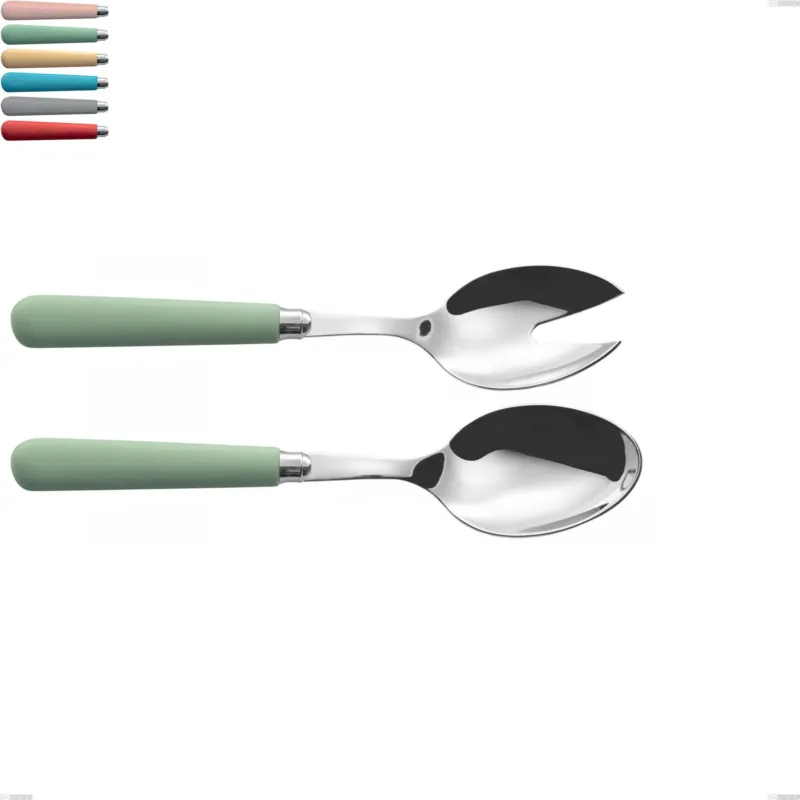 Coppia insalata macarons, Acciaio inox 18.10 lunghezza 234 mm manici in acrilico inox lucido Eme Posaterie rosa cipria 692 Vendita Finale