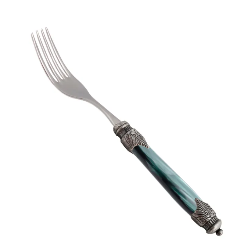 Forchetta tavola Arianna Set di 6 Pezzi in acciaio 18.10 Lunghezza 22,5 manico in Plexiglas con ghiera Anticata lavabile in lavastoviglie Verde Rivadossi Promo Stagionale