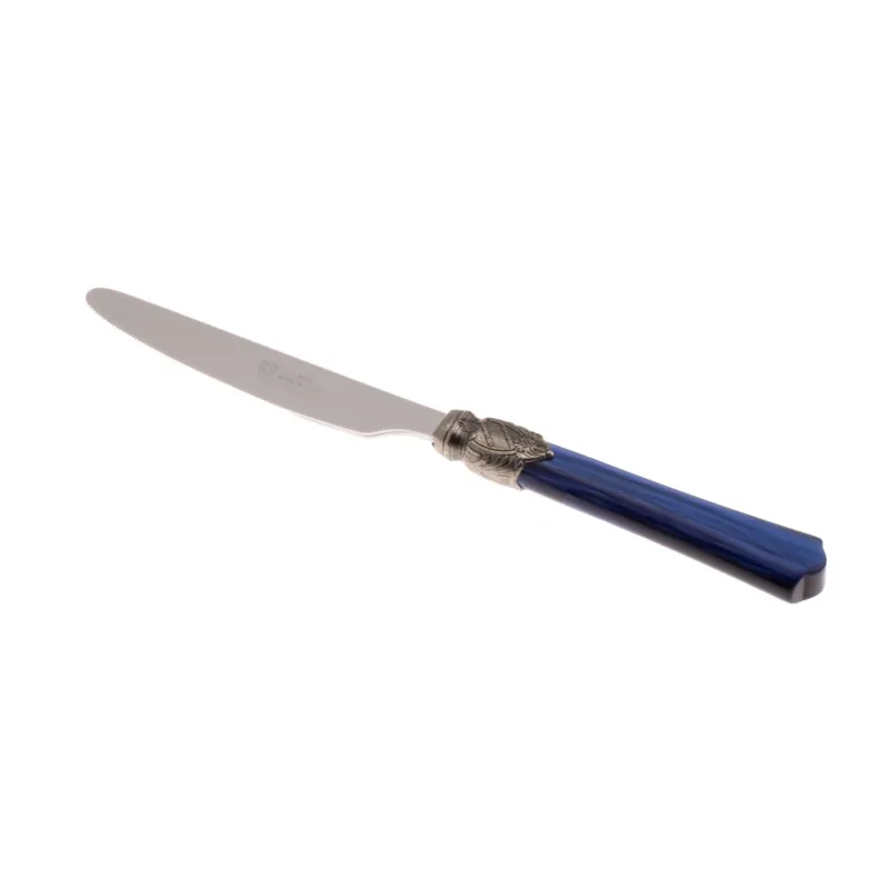 Coltello da tavola VITTORIA Set di 6 Pezzi in acciaio 18.10 Lunghezza 24 cm manico in Plexiglas con ghiera Anticata lavabile in lavastoviglie blu Rivadossi Offerta Speciale
