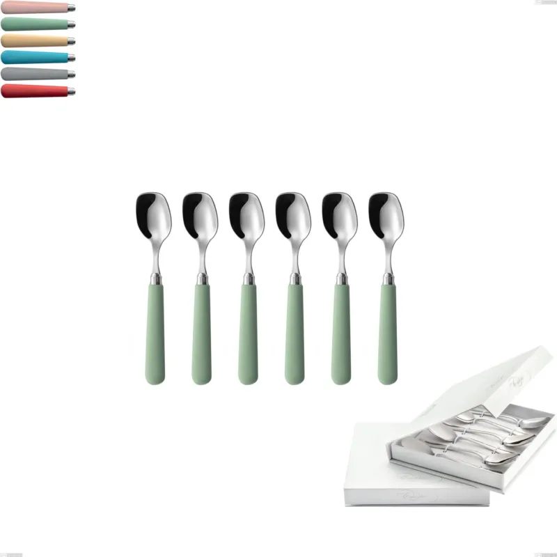 Confezione a libro 6 pezzi cucchiaini gelato macarons, Acciaio inox 18.10 manici in acrilico inox lucido Eme Posaterie rosa cipria 692 Consegna Rapida