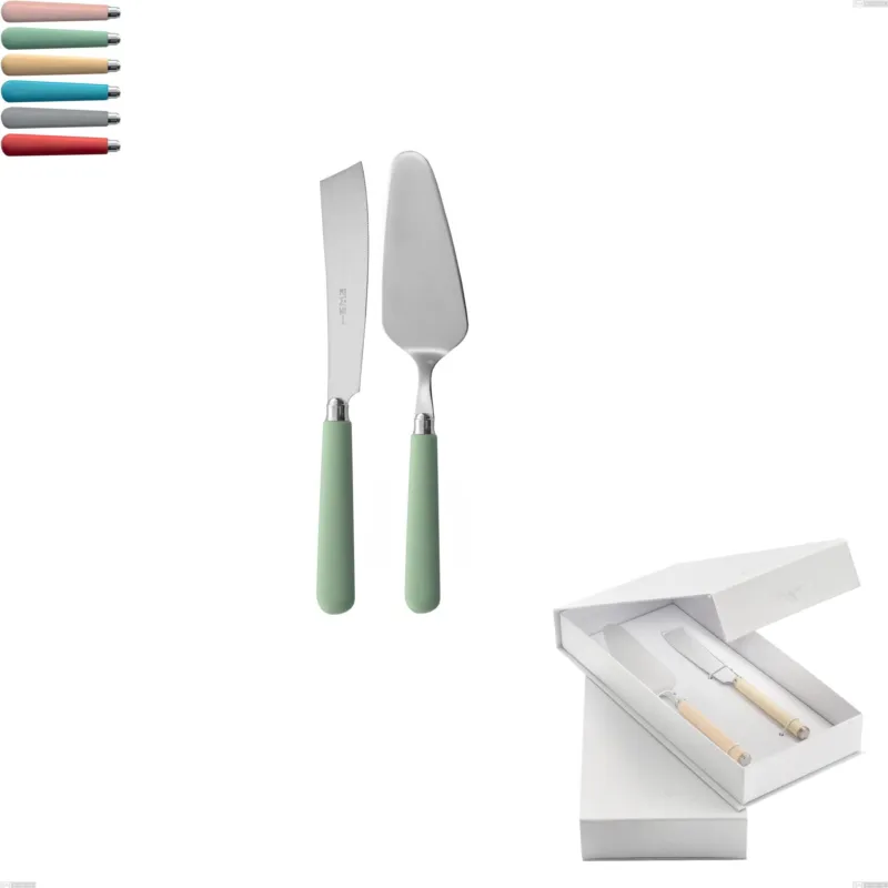 Confezione a libro 2 pezzi,paletta più coltello dolce da servizio macarons, Acciaio inox 18.10 manici in acrilico inox lucido Eme Posaterie rosa cipria 692 Promo Stagionale