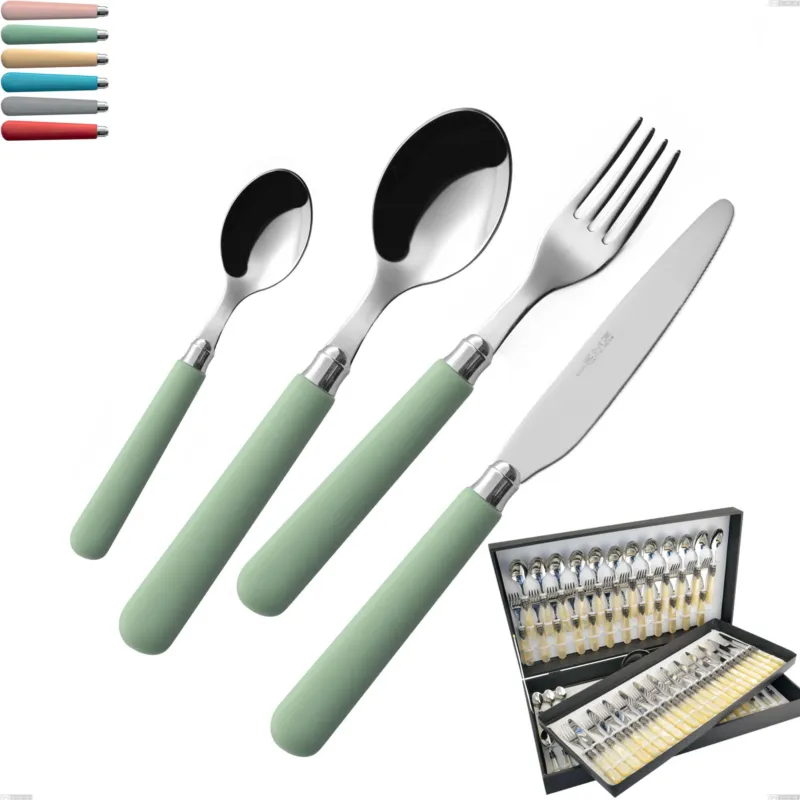 Super Prezzo Astuccio 75 pezzi posate macarons, Acciaio inox 18.10 manici in acrilico inox lucido Eme Posaterie rosa cipria 692