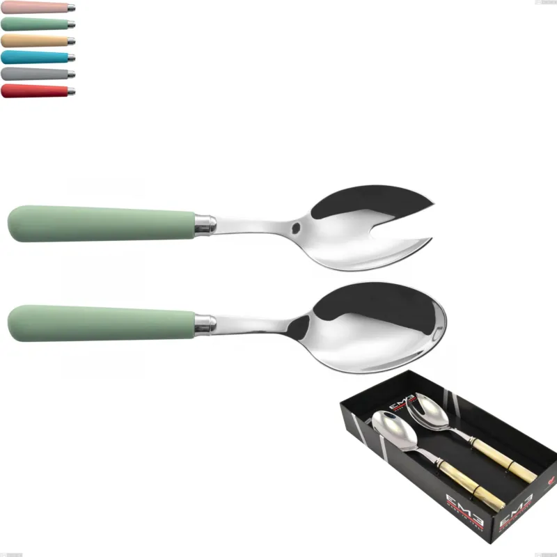 Offerta Lampo Confezione vetrina 2 pezzi insalata macarons, Acciaio inox 18.10 manici in acrilico inox lucido Eme Posaterie rosa cipria 692