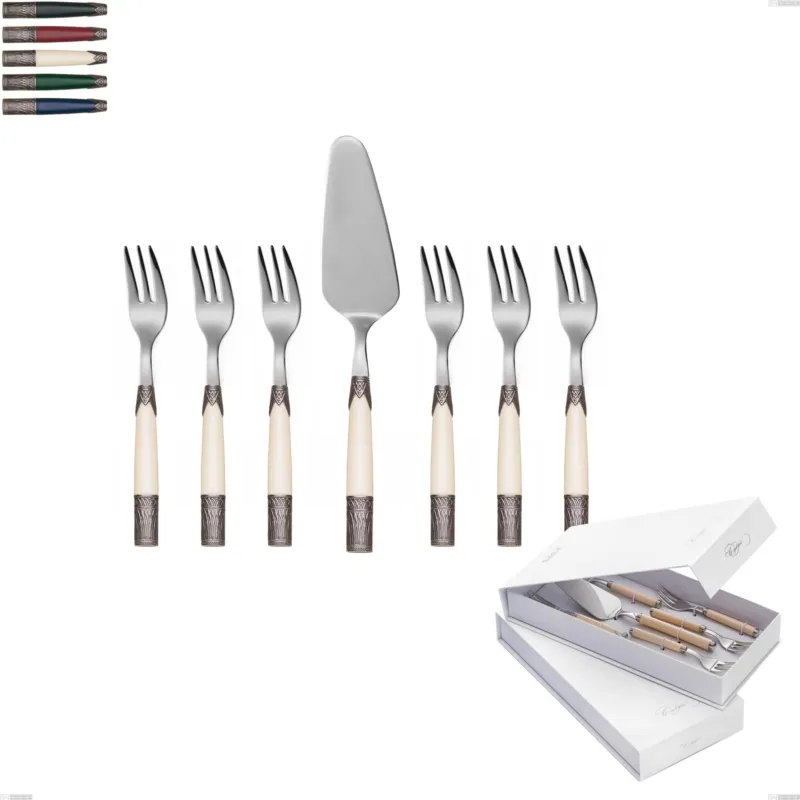 Offerta Limitata Confezione a libro 7 pezzi, forchettine più paletta dolce aria, acciaio 18/10 aisi304 colorato Eme Posaterie blu 2