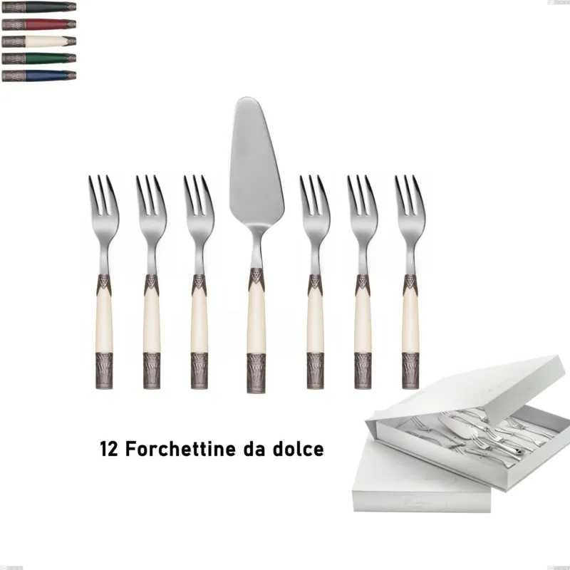 Non Perdere Confezione a libro 13 pezzi, forchettine più paletta dolce aria, acciaio 18/10 aisi304 colorato Eme Posaterie blu 2