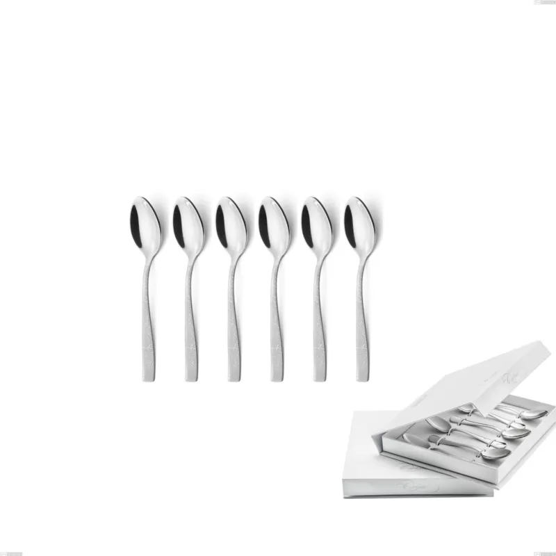 Prezzo Basso Confezione a libro 6 pezzi cucchiaino moka Infinity la Divina, Acciaio 18/10 Inox Lucido con incisione al laser, spessore 2,5 mm mm Eme Posaterie