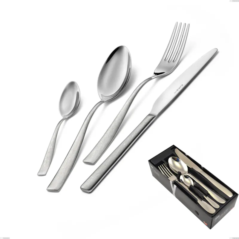 Confezione salvaspazio 24 pezzi Infinity la Divina, Acciaio 18/10 Inox Lucido con incisione al laser, spessore 2,5 mm mm Eme Posaterie Miglior Prezzo