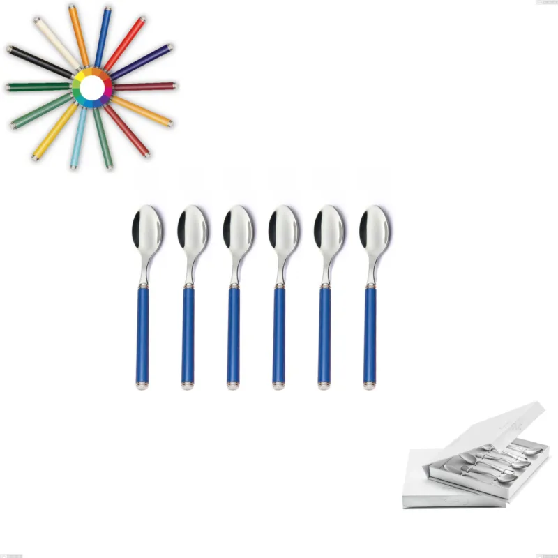 Prezzo Ridotto Confezione a libro 6 pezzi cucchiaino moka linea, Acciaio 18/10 (AISI304) inox lucido , manici in metacrilato Eme Posaterie nero 1