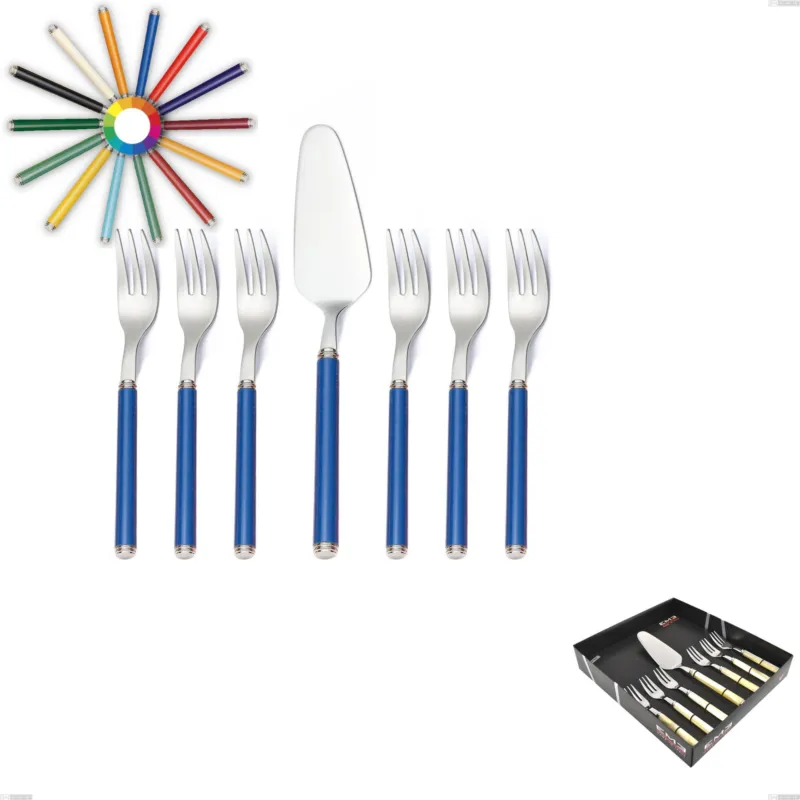 Saldi Confezione vetrina 7 pezzi, forchettine più paletta dolce linea, Acciaio 18/10 (AISI304) inox lucido , manici in metacrilato Eme Posaterie nero 1