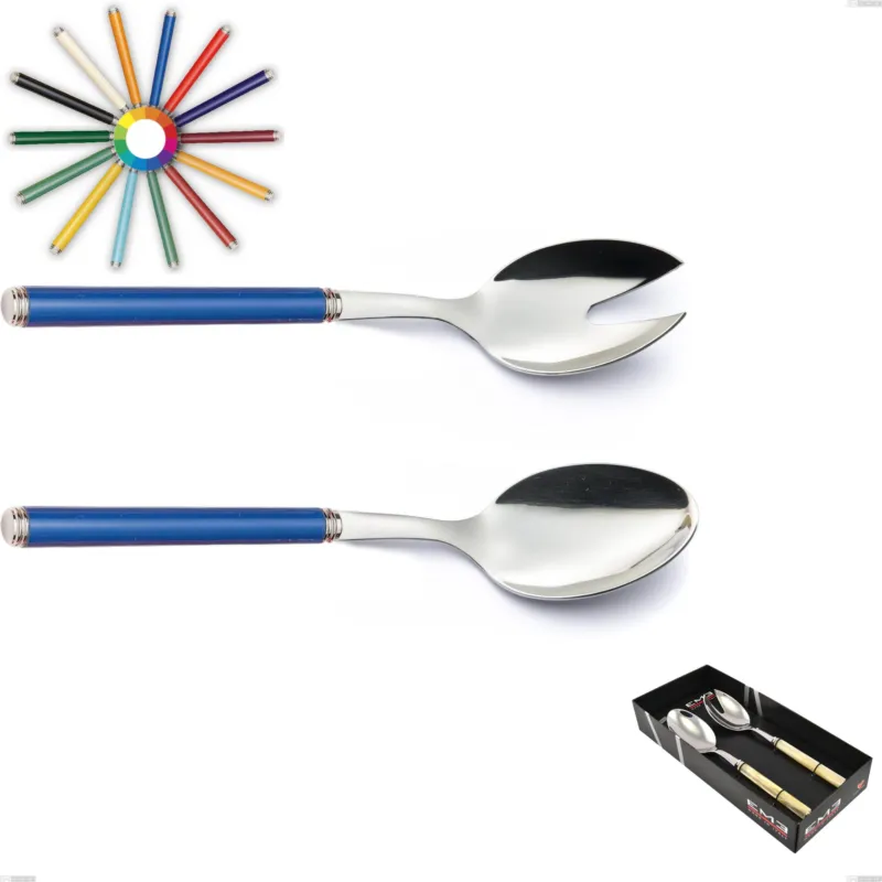 Ultima Occasione Confezione vetrina 2 pezzi insalata linea, Acciaio 18/10 (AISI304) inox lucido , manici in metacrilato Eme Posaterie nero 1