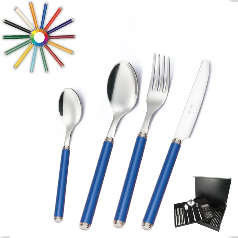 Servizio di posate 75 pezzi in astuccio di legno linea, Acciaio 18/10 (AISI304) inox lucido , manici in metacrilato Eme Posaterie nero 1 Compra Online