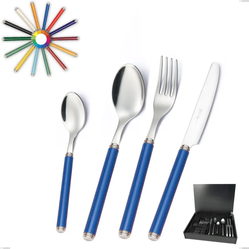 Saldi Servizio di posate 24 pezzi in astuccio di legno linea, Acciaio 18/10 (AISI304) inox lucido , manici in metacrilato Eme Posaterie nero 1