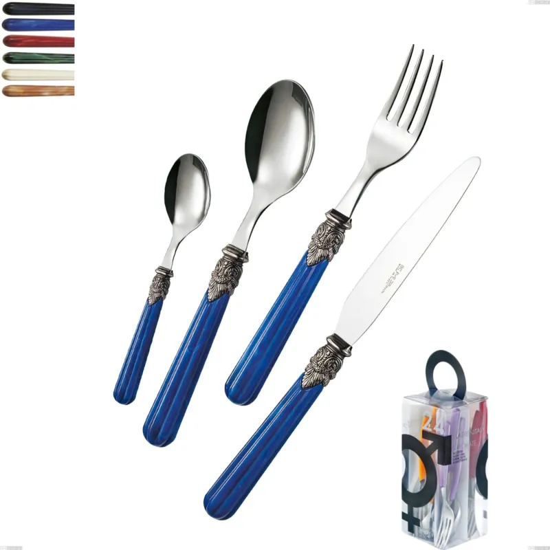 Confezione You&Me 24 pezzi posate versailles, Acciaio 18/10 AISI 304 Lucido manicatura acrilico Eme Posaterie blu 2 Offerta Del Giorno
