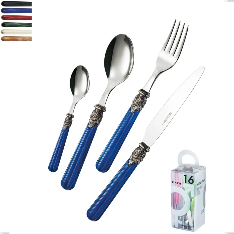 Consegna Rapida Confezione You&Me 16 pezzi versailles, Acciaio 18/10 AISI 304 Lucido manicatura acrilico Eme Posaterie blu 2