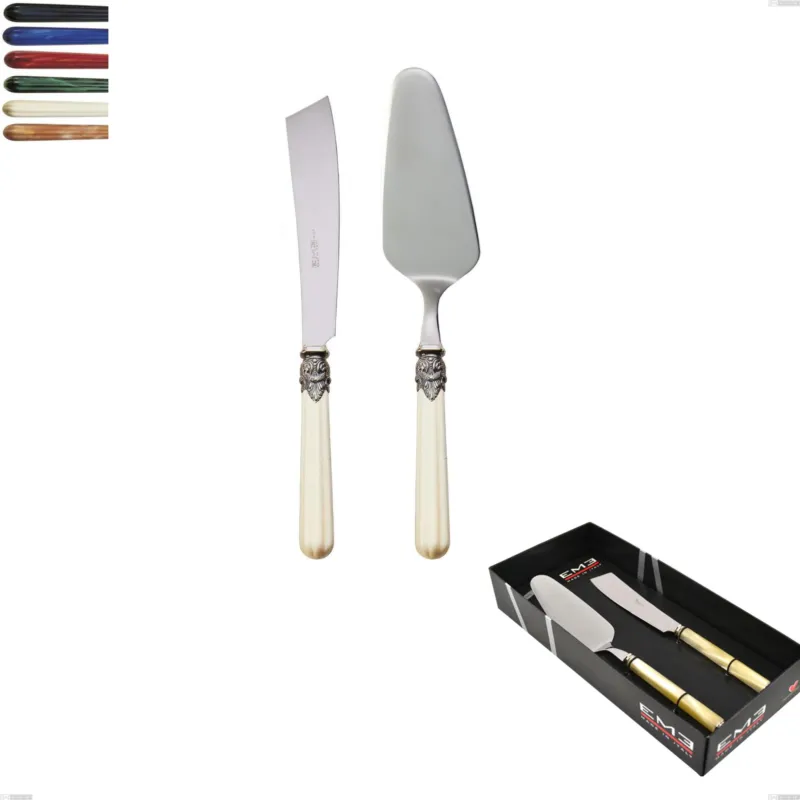 Sconto Confezione vetrina 2 pezzi,paletta più coltello dolce da servizio versailles, Acciaio 18/10 AISI 304 Lucido manicatura acrilico Eme Posaterie blu 2