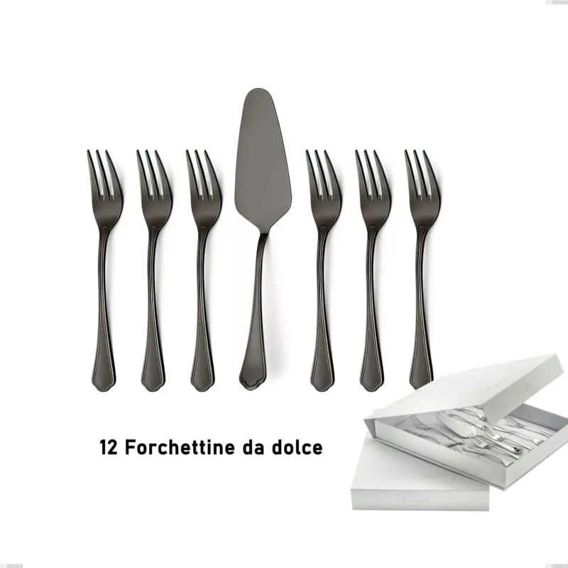 Soddisfatti O Rimborsati Confezione a libro 13 pezzi, forchettine più paletta dolce Domus Black , Acciaio 18/10, spessore 3 mm Eme Posaterie