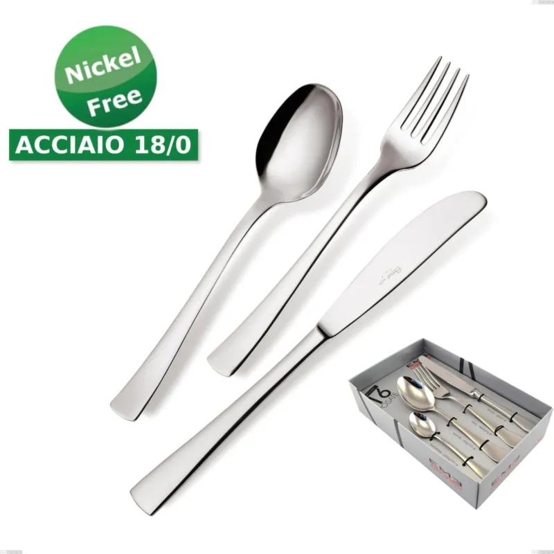 Confezione vetrina 16 pezzi Alfa 18/0 nichel free, (Acciaio 18/ C) Nichel Free, spessore 2 mm Eme Posaterie Ultimissimo Modello