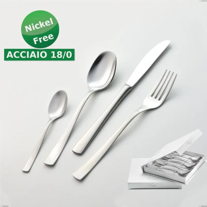 Confezione a libro 6 pezzi cucchiaini caffè Alfa Satinata 18/0 nichel free, (inox 18/ 0) Nichel Free, spessore 2 mm Eme Posaterie Ultime Pezzi