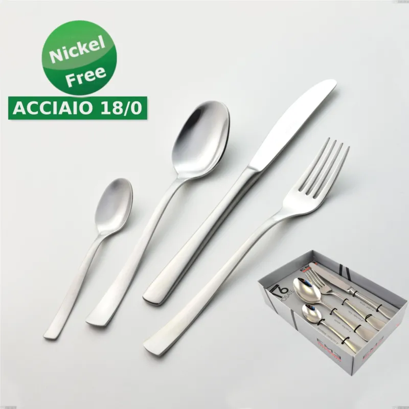 Confezione vetrina 16 pezzi coltello economico Alfa Satinata 18/0 nichel free, (inox 18/ 0) Nichel Free, spessore 2 mm Eme Posaterie Direttamente Dal Produttore
