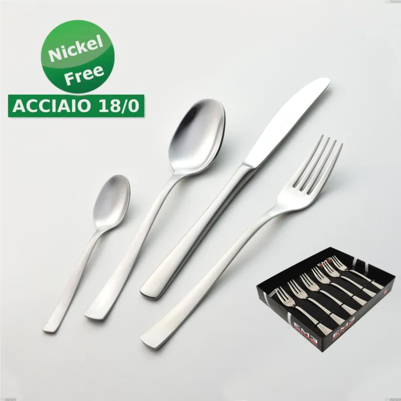 Confezione vetrina 6 pezzi forchettine dolce Alfa Satinata 18/0 nichel free, (inox 18/ 0) Nichel Free, spessore 2 mm Eme Posaterie Super Prezzo