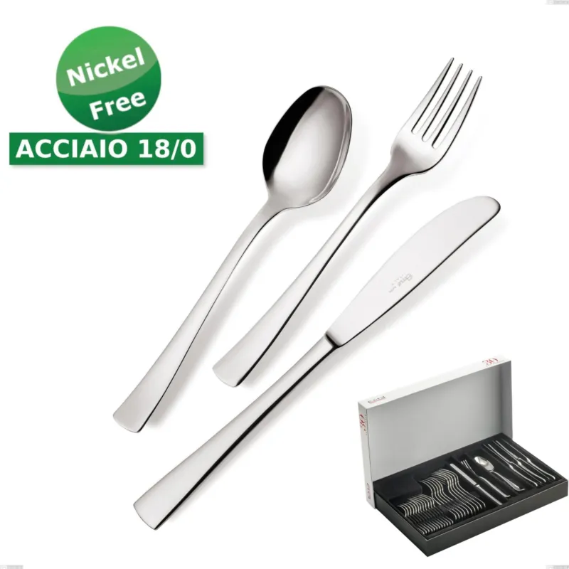 Confezione Panoramica 30 pezzi Alfa 18/0 nichel free, (Acciaio 18/ C) Nichel Free, spessore 2 mm Eme Posaterie Ultimissimo Modello