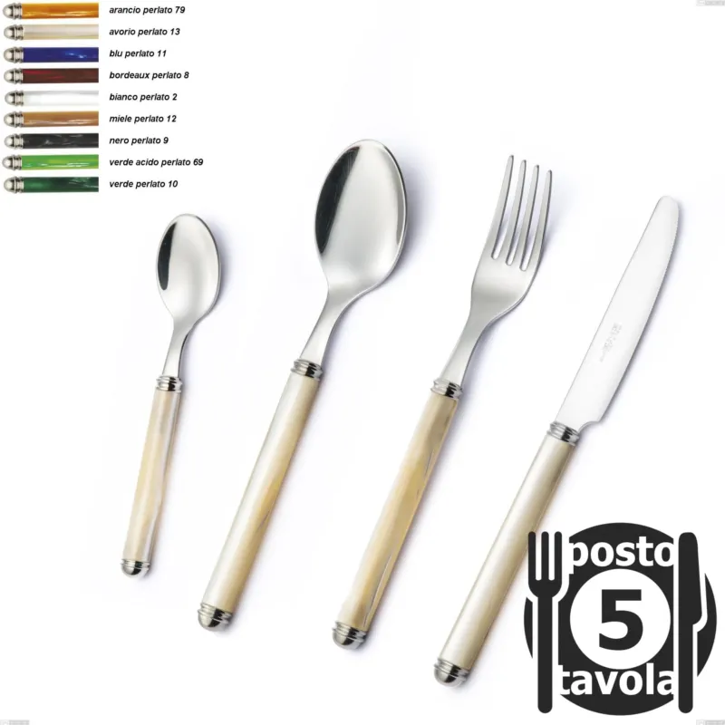 Confezione 5 posti tavola Linea Perlato, Acciaio inox 18/10 (AISI304) Eme Posaterie arancio perlato 79 Offerta
