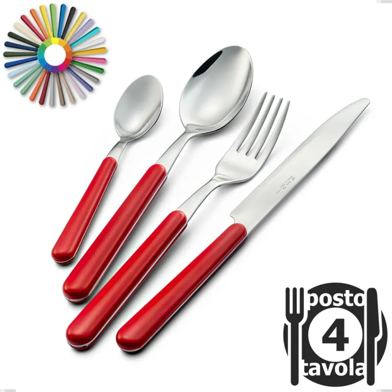 Di Tendenza Confezione 4 posti tavola Brio, Acciaio inox 18.c (AISI 430), manici in abs Eme Posaterie rosa 66