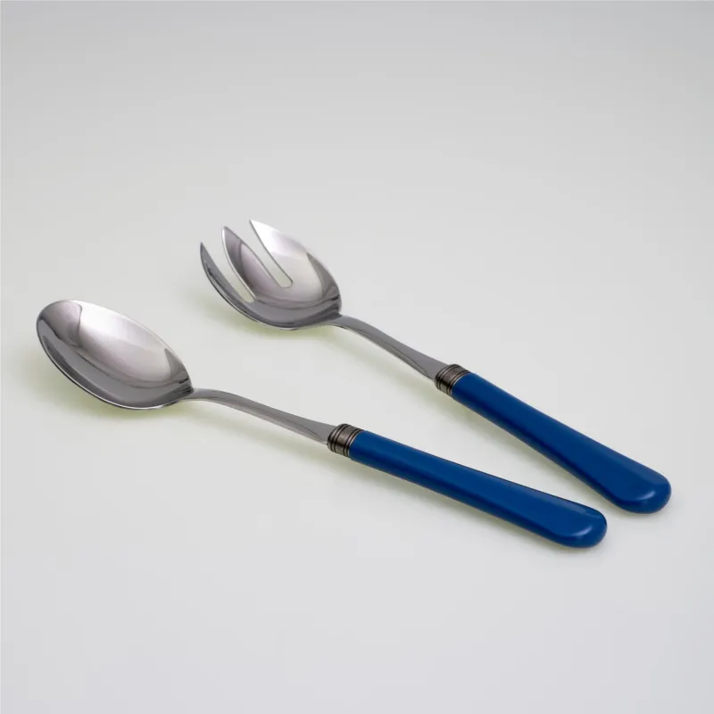 Offerta Coppia Insalata set da 2 pezzi Giulietta in acciaio inox 18/10 manico in metacrilato spessore 1,5 mm colorato blu Rivadossi