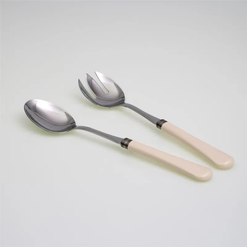 Super Prezzo Coppia Insalata set da 2 pezzi Giulietta in acciaio inox 18/10 manico in metacrilato spessore 1,5 mm colorato avorio Rivadossi