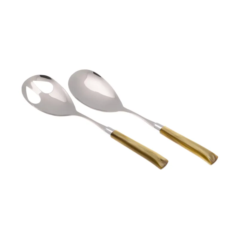 Coppia Insalata set da 2 pezzi GIADA in acciaio inox 18/10 manico in metacrilato spessore 1,5 mm colorato Verde Oliva Rivadossi Reso Gratuito