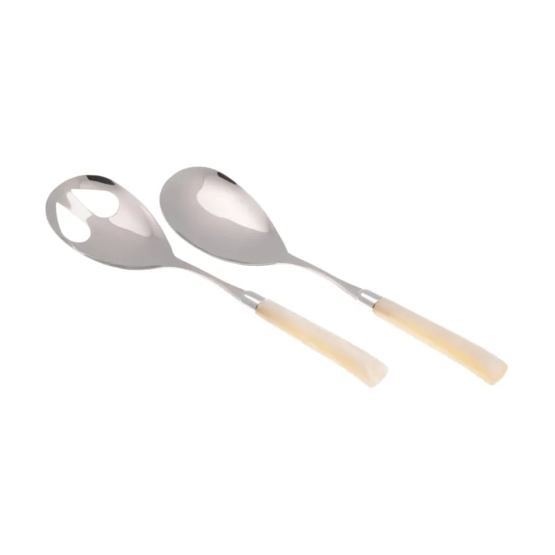Ultime Pezzi Coppia Insalata set da 2 pezzi GIADA in acciaio inox 18/10 manico in metacrilato spessore 1,5 mm colorato Avorio Rivadossi