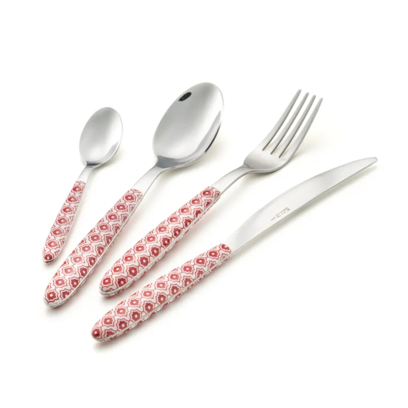 Set Posate colorate 4 pezzi VERO RAJAH , Rosso1 posto tavola 18/C in confezione vetrina Eme Posaterie A Buon Prezzo