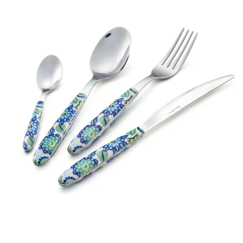 Set Posate colorate 24 pezzi VERO TROPICAL BLU 6 posti tavola 18/C in confezione vetrina Eme Posaterie Solo Oggi