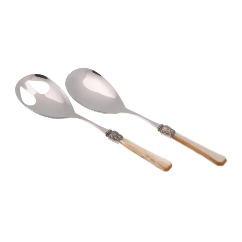 Coppia Insalata set da 2 pezzi PENELOPE in acciaio inox 18/10 manico in metacrilato spessore 2,5 mm colorato champagne Rivadossi Pagamento Sicuro