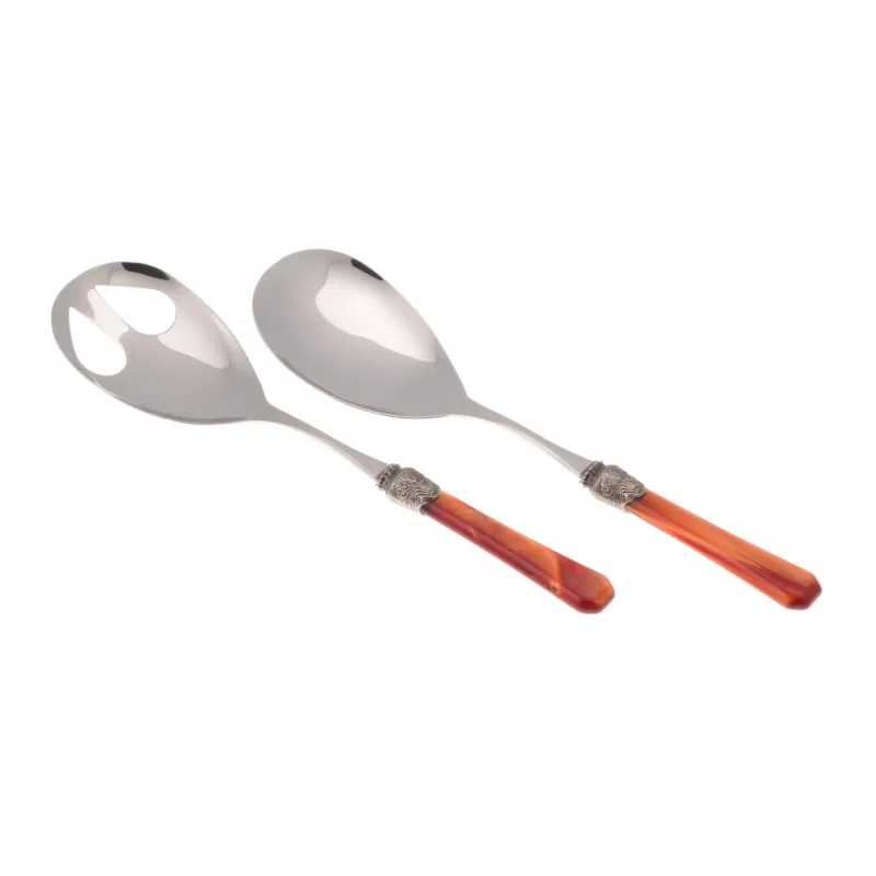 Coppia Insalata set da 2 pezzi PENELOPE in acciaio inox 18/10 manico in metacrilato spessore 2,5 mm colorato arancio Rivadossi Must-Have