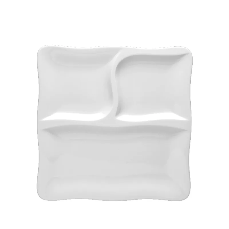 Affare Piatto Gourmet in 3 scomparti 28x28 cm in porcellana bianca pezzi lavabile in lavastoviglie Radif 1820